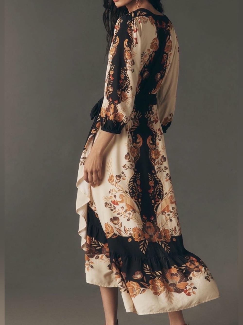 Anthropologie Farm Rio Long Sleeve Floral Wrap Midi Dress Size Medium New - Picture 3 of 13